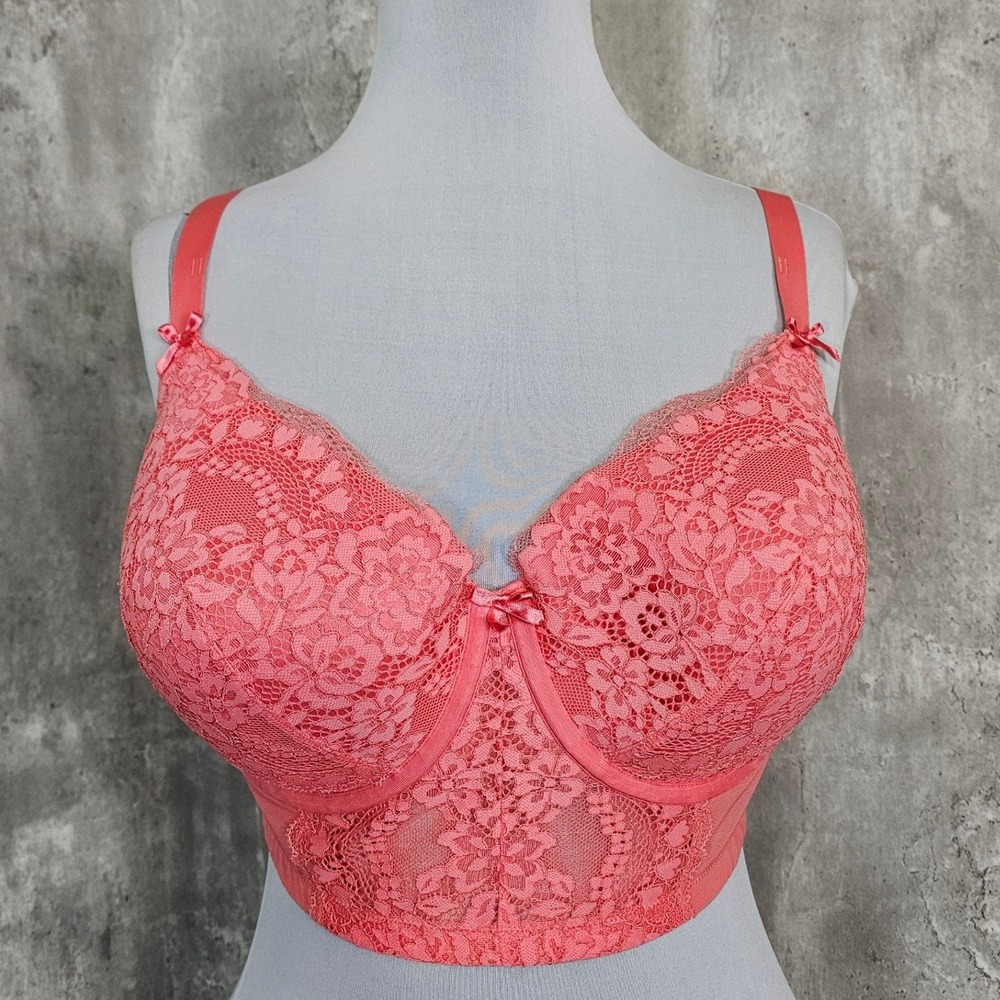 Cacique 40F Coral Lace Longline Underwire Bra Balconette Lingerie Boudoir Femme